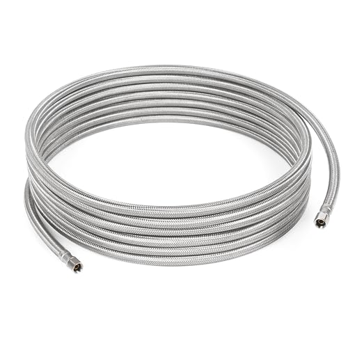 24 FT Refrigerator Water Line, 1/4" Compression Stainless Steel Braided Ice Maker Hose, Fridge Water Line for Refrigerator, Ice Maker Water Hose - size: 24 Feet