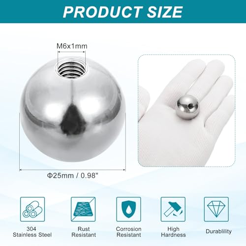 PATIKIL M6 x 25mm Ball Nuts Knob, 304 Stainless Steel Round Solid Silver Light Fixture Decorative Screw Cap Cover Machinery Hardware - size: M6x25mm