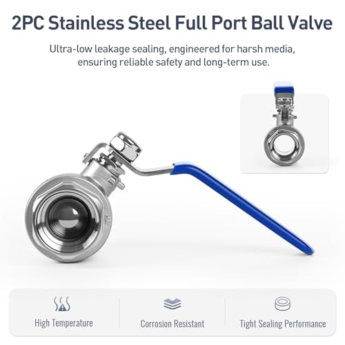 1" Female NPT 2-Piece Full Port Ball Valve, 2 Pack - size: 1 Inch