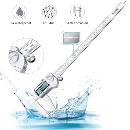 Kynup Digital Caliper Measuring Tool, 12 Inch Stainless Steel Micrometer - color: Silver, size: 300mm