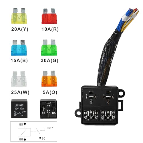 Pre-Wired 12V Fuse Relay Box, Compact 6-Way Power Distribution Block with 2 High-Power 4-Pin Relay Outputs and 4 Standard Fused Circuits, Weather-Resistant Relay Panel for Motorcycle, ATV, RV - size: RY02F06
