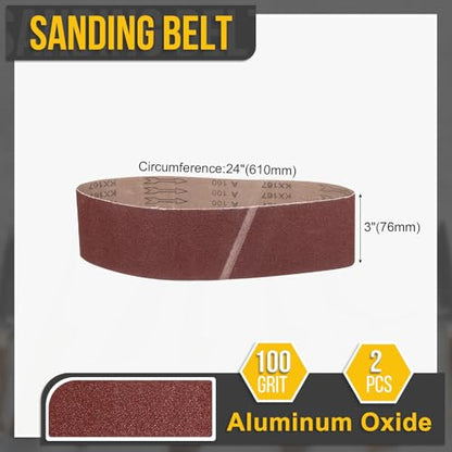 3 x 24 Inch Sanding Belts, 2 Pcs 100 Grit Belt Sander Paper - size: 3 x 24 Inch(100 Grit)