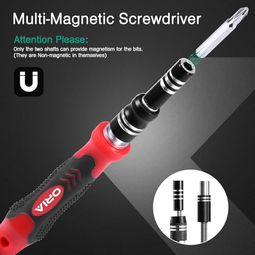 ORIA Precision Screwdriver Kit, Mini Screwdriver Set, 61 in 1 with 57 Bits Repair Tools with Flexible Shaft, Extension Rod for Mobile Phone, Smartphone, Tablet, PC, Red - color: Red