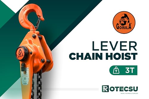 GORILA Manual Lever Hoist 360° | Manual Ratchet Chain Puller Hoist | 6610lbs - 10ft (3t - 3m) | Safety Factor 4:1 | Since 1989 - size: 6610lbs - 10ft / 3t - 3m