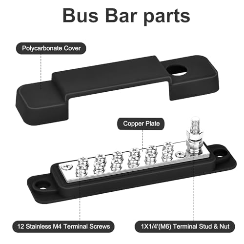 Power Distribution Block 12V 150A 1/4" Stud Bus Bar Tinned Copper Electrical Battery Terminal Block for Boat Automotive Solar Wiring - size: 150A
