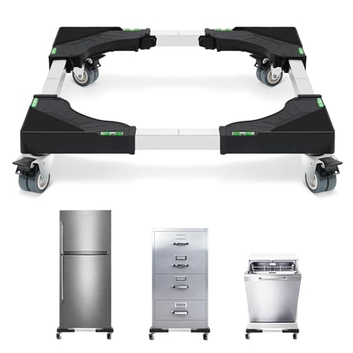 Nefish Furniture Dolly Adjustable Mini Fridge Stand with Wheels Washing Machine Stand Mobile Roller with 4 Locking Swivel Wheel Universal Mobile Base Moving Cart for Dryer Refrigerator - color: Black