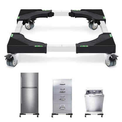 Nefish Furniture Dolly Adjustable Mini Fridge Stand with Wheels Washing Machine Stand Mobile Roller with 4 Locking Swivel Wheel Universal Mobile Base Moving Cart for Dryer Refrigerator - color: Black