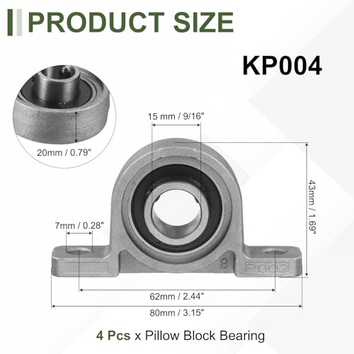 uxcell KP002 Pillow Block Bearing 9/16" (15mm) Zinc Alloy Steel 4Pcs - size: KP002 (9/16" Bore)