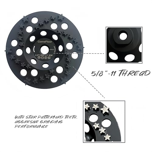 Diamond Grinding Cup Wheel for Concrete & Masonry, 30 Aggressive Star Segments, 4.5 Inch 5/8"-11 Thread, 30 Grit - style: 4.5"