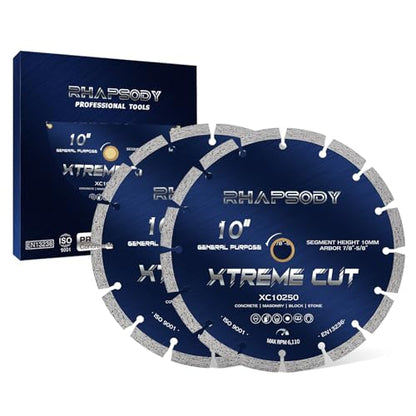 RHAPSODY 10 Inch Diamond Saw Blade 2Pcs, Segmented General Purpose Blade - color: Segmented Blade, size: 10Inch