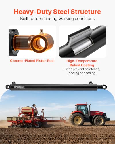 VEVOR Double Acting Hydraulic Cylinder, 2" Bore x 24" Stroke, Max 3500PSI Hydraulic Cylinder, Heavy-Duty Welded Cross Tube Cylinders with 1" Pin Hole & SAE #6 Port for Agricultural Machinery, Tractors - size: 2x24