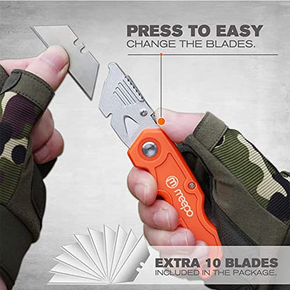 M MEEPO 4-Pack Box Cutter, Colorful Folding Utility Knife w/ 10 pcs Blades - size: 4-PACK