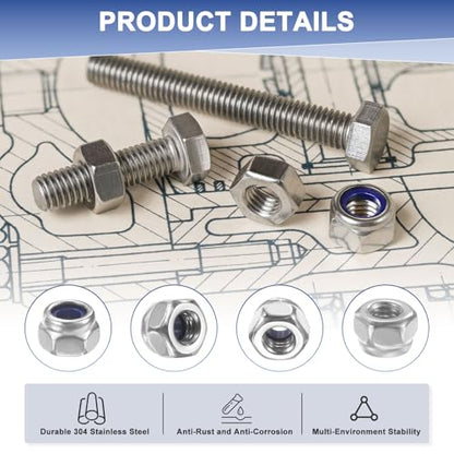 M METERXITY 100-Pack Nylon Insert Hex Lock Nuts, M2.5 x 0.45mm Thread 304 Stainless Steel Self-Locking Locknuts Hexagon Nut Metric Nuts for Machinery/Home Repair/Industrial Fasteners - size: M2.5 x 0.45mm