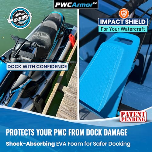 WavesRx PWCArmor Jet Ski Fenders (2 Pack), EVA Foam PWC Dock Bumpers for Docking, Interlocking Fender System with Soft Loop Cleats, Compact Storage for Sea-Doo, Yamaha WaveRunner & Kawasaki Jet Ski - color: Green