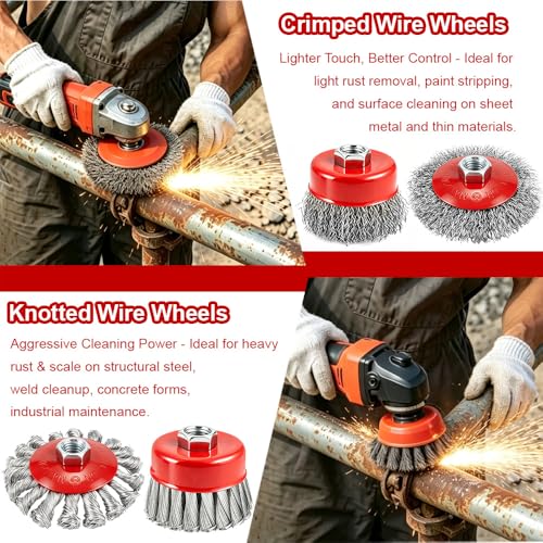 7-Pack Wire Wheel Brush for 4-1/2" Angle Grinder, Knotted & Crimped
