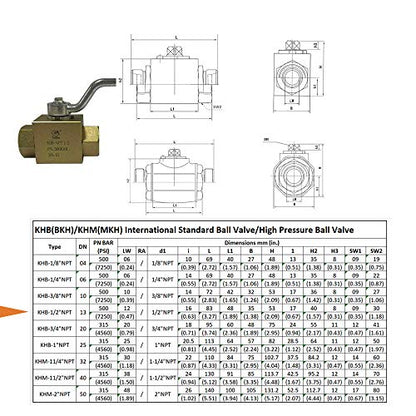 Taixin 1/2'' NPT 5800PSI Hydraulic Ball Valve - Yellow Zinc Chromate Plating - Suitable for Hydraulic & Water Applications - size: 1/2 NPT YE, style: KHB