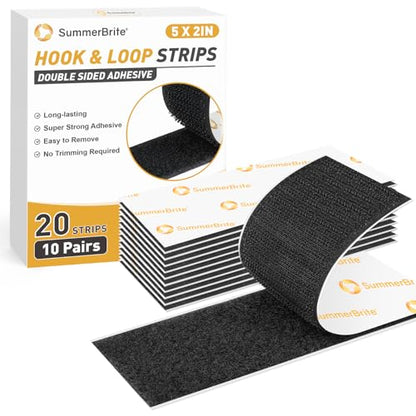 SummerBrite Hook and Loop Strips with Adhesive, Black, 2 x 5 in, 10 Pairs - color: Black, size: 2x5IN 10 Pairs