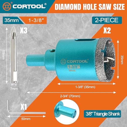 1-3/8 Inch Diamond Hole Saw with Pilot Drill Bit, Diamond Tipped Tile Hole Saws, Dry/Wet Use for Porcelain Tile, Ceramic Pottery, Granite, Stone, Marble, Glass Bottles - 2 Pack - size: 1-3/8 Inch (35mm) 2-Pack
