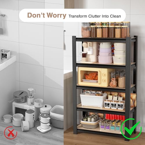 WORKPRO 5-Tier Black Shelving with Board, 24.1”Wx16.2”Dx60”H, 3000LBS Load - color: Black, size: 24.1"W x 16.2"D x 60"H