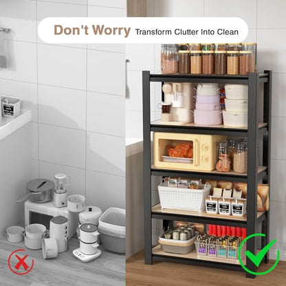 WORKPRO 5-Tier Black Shelving with Board, 24.1”Wx16.2”Dx60”H, 3000LBS Load - color: Black, size: 24.1"W x 16.2"D x 60"H