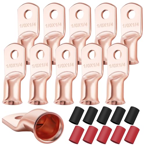 XHF 10PCS 1/0 AWG-1/4 Heavy Duty Battery Cable Lugs Shrink Tubing(UL) - size: 1/0 AWG - 1/4" (M6)