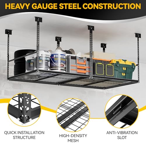 3x8 Ft Overhead Garage Storage Rack, 28-41 inch Height Adjustable Ceiling Mounted Organization Rack, 750 lbs Weight Capacity, 36"x96" Metal Rack for Garage Storage with Wire Decking - size: 3x8ft w/ Wire Decking