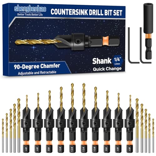 shengbenhao 23Pcs Countersink Drill Bit Set #4#6#8#10#12 Adjustable - style: 23PCS