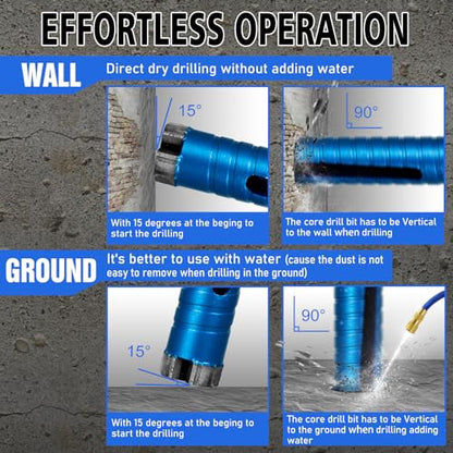 SALI Diamond Core Drill Bits 2 3/4" Diameter 10"/254mm Drilling Depth 5/8-11" Thread Core Bit Turbo Laser-Welded Segments for Cured Concrete with, Brick, Block, Masonry, with Two Adapters - size: 2 3/4 inch