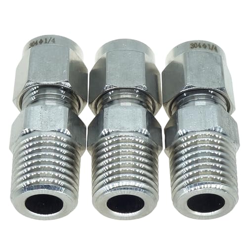 3 Pcs 1/4" Tube OD x 1/4" NPT Male Pipe Double Ferrule Compression Fitting Straight Adapter Connector 304 Stainless Steel,1000 Psi - size: 1/4"OD x 1/4"NPT, style: 3 pcs