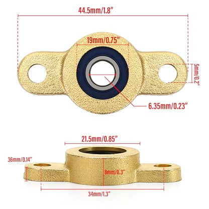 2 Pack Pillow Block Bearing for 6.35mm Diameter Shaft, 1/4 in Bore, 2-Bolt Flange, Self Aligning Housing, Locking Style Flange Pillow Block Bearing