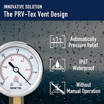 SENCTRL 30inHg Vacuum Pressure Gauge, 1/4" NPT Lower Mount - size: -30inHg-0, style: Lower Mount