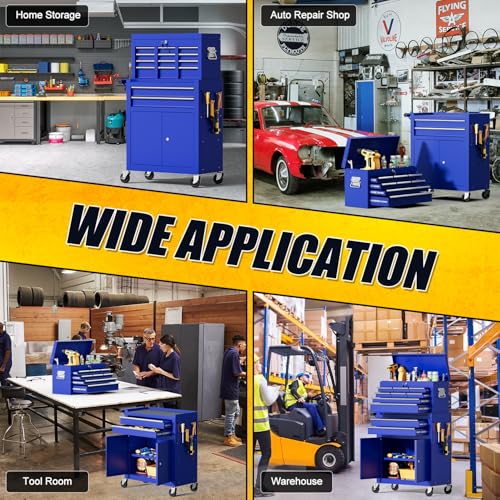 10-Drawer Rolling Tool Chest with wheels, Lockable 2-in-1 Tool Box