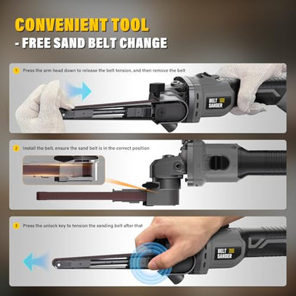20V Cordless Belt Sander Bandfile Sander Compatible with DEWALT 20V Battery - color: Gray