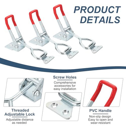 HARFINGTON 2pcs Adjustable Toggle Clamp M8 x 41mm 770lbs Holding Capacity 4003 Style Quick Release Pull Latches Clamps Hasp for Smoker Lid Jig Tool Box Case, Silver Red - color: Silver Red, size: M8 x 41mm + 770lbs