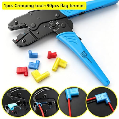 smseace Flag Terminal Crimper AWG 22-14 (0.5-2.5mm²) Electrical Crimping Tool for right angle spade connector Ratchet Terminal Crimper - color: Blue
