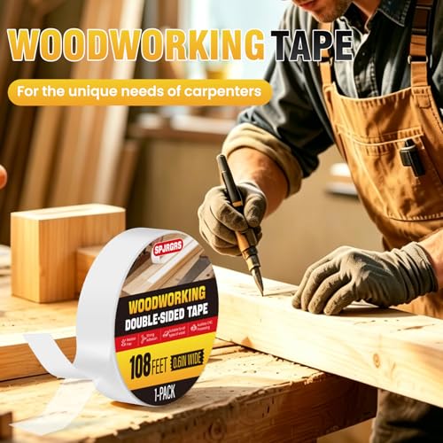 Double Sided Woodworking Tape 1 Pack 0.6IN x 108 Ft Residue-Free - size: 0.6 Inch x 108 Ft