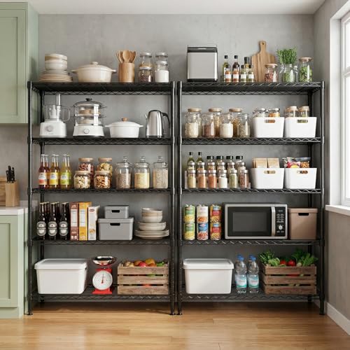 M MZG 5 Tiers Shelf Metal Storage Shelves Standing 1750 LBs Household Shelf Organizer for Kitchen Pantry Closet Garage Basement Utility Room, Black15.7 D x 45.3" W x 70.4" H - color: Black, size: 5 tier 15.8" D x 45.3" W x 70.4" H
