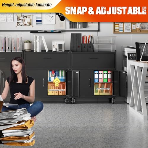 Metal Garage Storage Cabinet with Wheels, 35" H Large Capacity Rolling Tool Chest for Workshop, Garage, Cabinetry, 1 Drawer & 2 Locking Doors, Black - size: 35.4H*18.11D*30.31W