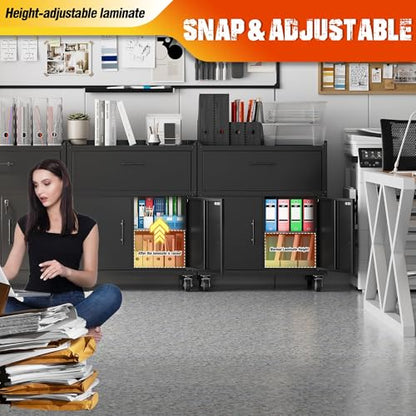 Metal Garage Storage Cabinet with Wheels, 35" H Large Capacity Rolling Tool Chest for Workshop, Garage, Cabinetry, 1 Drawer & 2 Locking Doors, Black - size: 35.4H*18.11D*30.31W