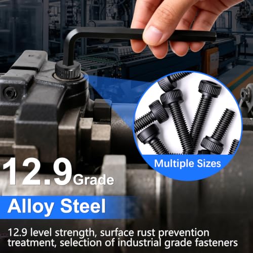 1016PCS M2.5 Screws Kit, M2.5x4/6/8/10/12/16/20/25mm Hex Socket Head Cap Screws Bolts Nuts Washers Kit, 12.9 Grade Alloy Steel Metric Screws for 3D Printer, Electronics, Furniture Repair - color: BK-M2.5 x 4-25mm
