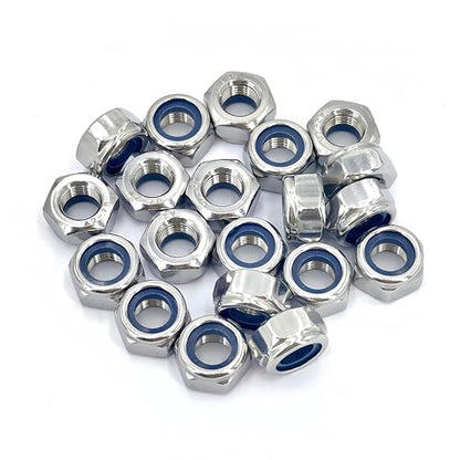 20Pcs M10 x 1.25mm Nylon Insert Hex Lock Nuts, 304 (A2-70) Stainless Steel Lock Nuts,Silver Tone (M10x1.25) - color: Silver, size: M10x1.25