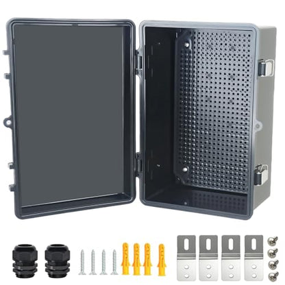 Electrical Junction Box, IP67 Waterproof Outdoor Box ABS Plastic Enclosure with Stainless Steel Latches & Brackets, Hinge Black Cover Project Box with Mounting Plate Outer size11.4"x7.5"x5.5" - color: Black, size: 11.4"x7.5"x5.5"