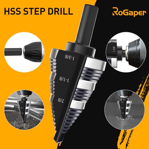 1/4 to 1-3/8 Inch Step Drill Bit, M2 High-Speed Steel Double Fluted Drill bits, Straight Grooved Step Drill Bit for Hole Drilling in Stainless Steel, Copper, Aluminum, Wood, Plastic - style: M2 1-3/8