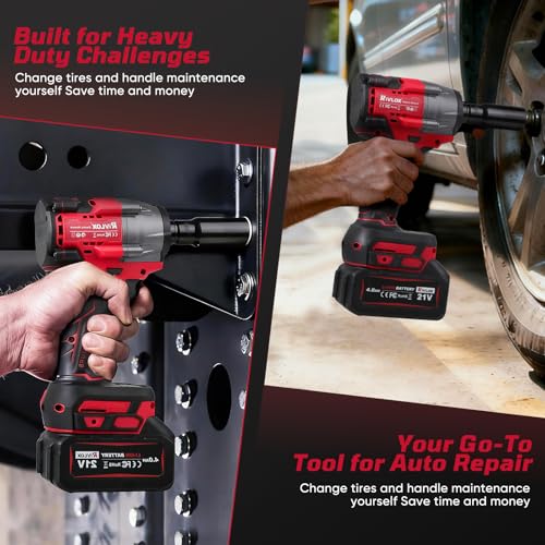 Cordless Impact Wrench1/2 Inch, 600N. M/450Ft-lbs Power Impact Gun Kit - color: Red-600n.m/450ft-lbs