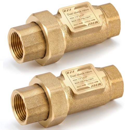 2 Pcs 1/2" Lead-free Brass Dual Check Valve, 1/2" FNPT Backflow Preventer