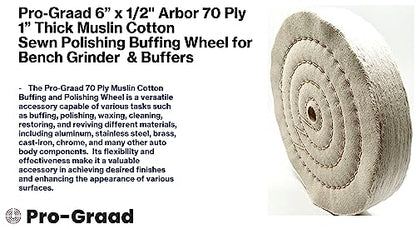 Buffing Wheel 6" x 1" Thick, Fine Muslin, 70 Ply, 2 Pack