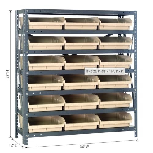 Quantum Storage Systems 1239-109IV Steel Shelving Unit with 4' Shelf Bins, 12' D x 36' W x 39' H, Ivory - size: 39" H x 36" W x 12" D, style: 12" L x 12" W x 4" H 18 Economy Ivory Bins