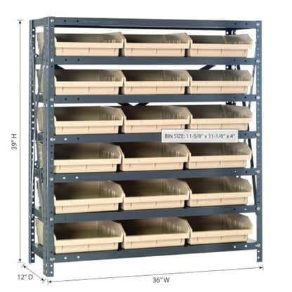 Quantum Storage Systems 1239-109IV Steel Shelving Unit with 4' Shelf Bins, 12' D x 36' W x 39' H, Ivory - size: 39" H x 36" W x 12" D, style: 12" L x 12" W x 4" H 18 Economy Ivory Bins