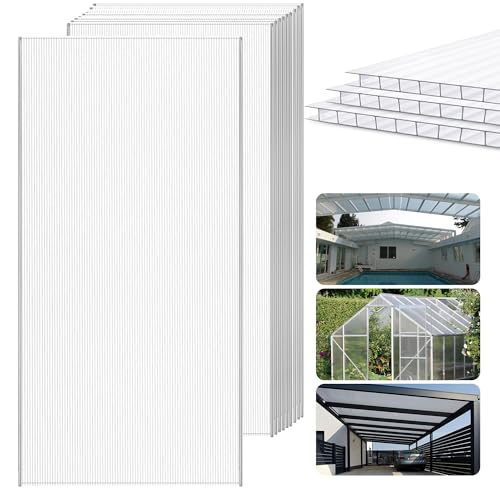 14 Pcs Polycarbonate Greenhouse Panels,4' x 2' x 0.16'' Twin-Wall Plastic roof Panels,Waterproof UV Protected Clear Corrugated Polycarbonate Sheet for All Weather Outdoor Garden Greenhouse Replacement