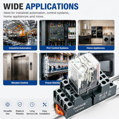 TWTADE Electromagnetic Power Relay with Base, 110V AC Relay Coil 14-Pin 5A - size: AC 110V, style: 14 PIN-5A